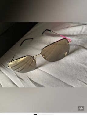 Gold Rim Pink-Arm Rimless Sunglasses